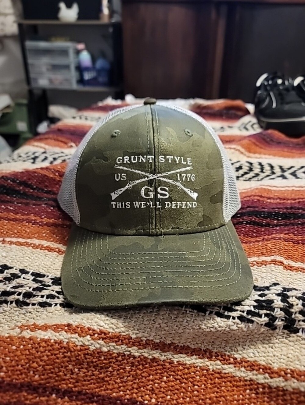 Grunt Style Camo Green/White Trucker Hat Adjustable Mesh Back Military